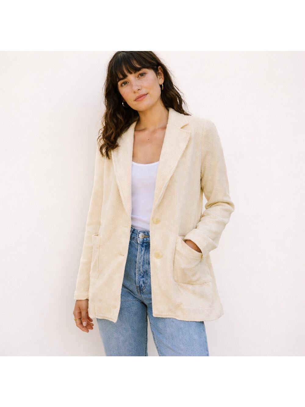 JESS MEANY Blazer Jacket Beige textured Cotton Size Medium
